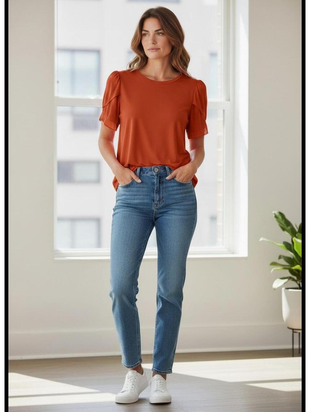 Michael Kors Puff Sleeve Red Top Size S